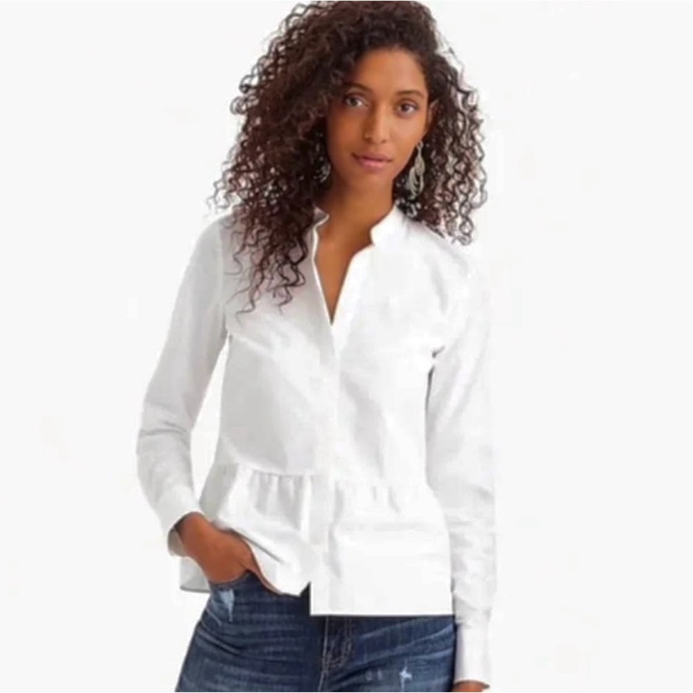 J.Crew Crisp White Long Sleeve Peplum Top -EUC
